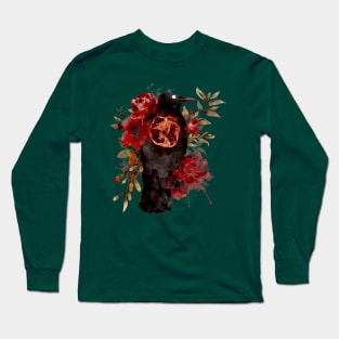 Autumn Oracle Crow Pomegranate Watercolor Long Sleeve T-Shirt